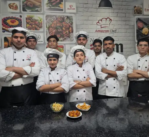 Hotel Management Students Practicing Live Kitchen Training at AIHM Noida