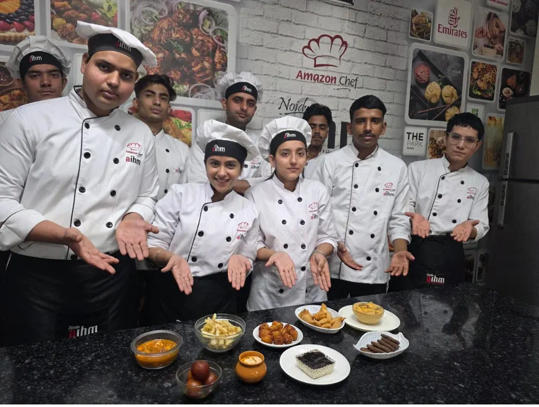 culinary student cooking practice at AIHM Noida